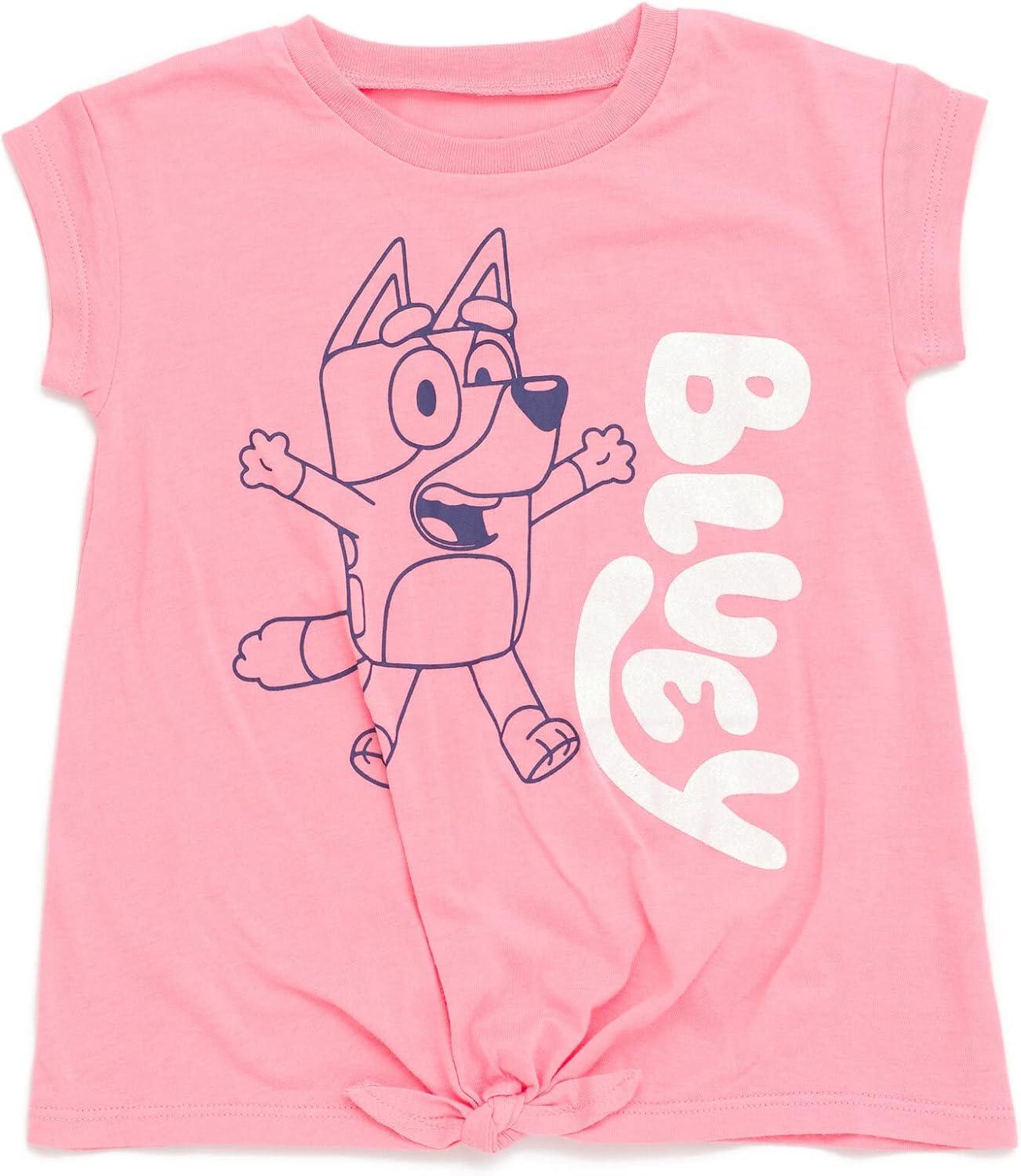 imageBluey Girls TShirt and French Terry Dolphin Shorts Outfit Set Toddler to Big Kid Sizes 2T 1012Pink Blue
