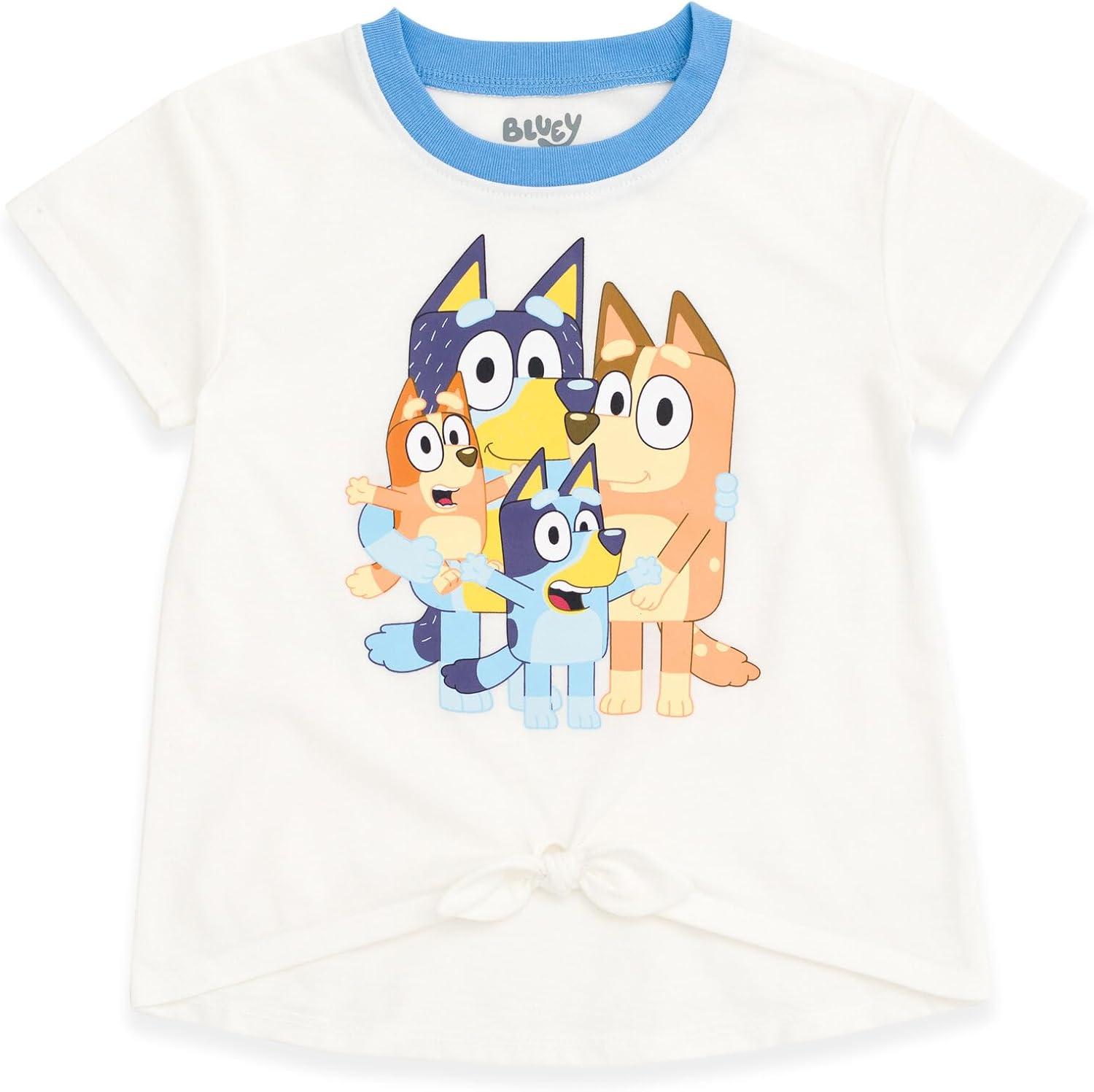 imageBluey Girls TShirt and French Terry Dolphin Shorts Outfit Set Toddler to Big Kid Sizes 2T 1012White Blue