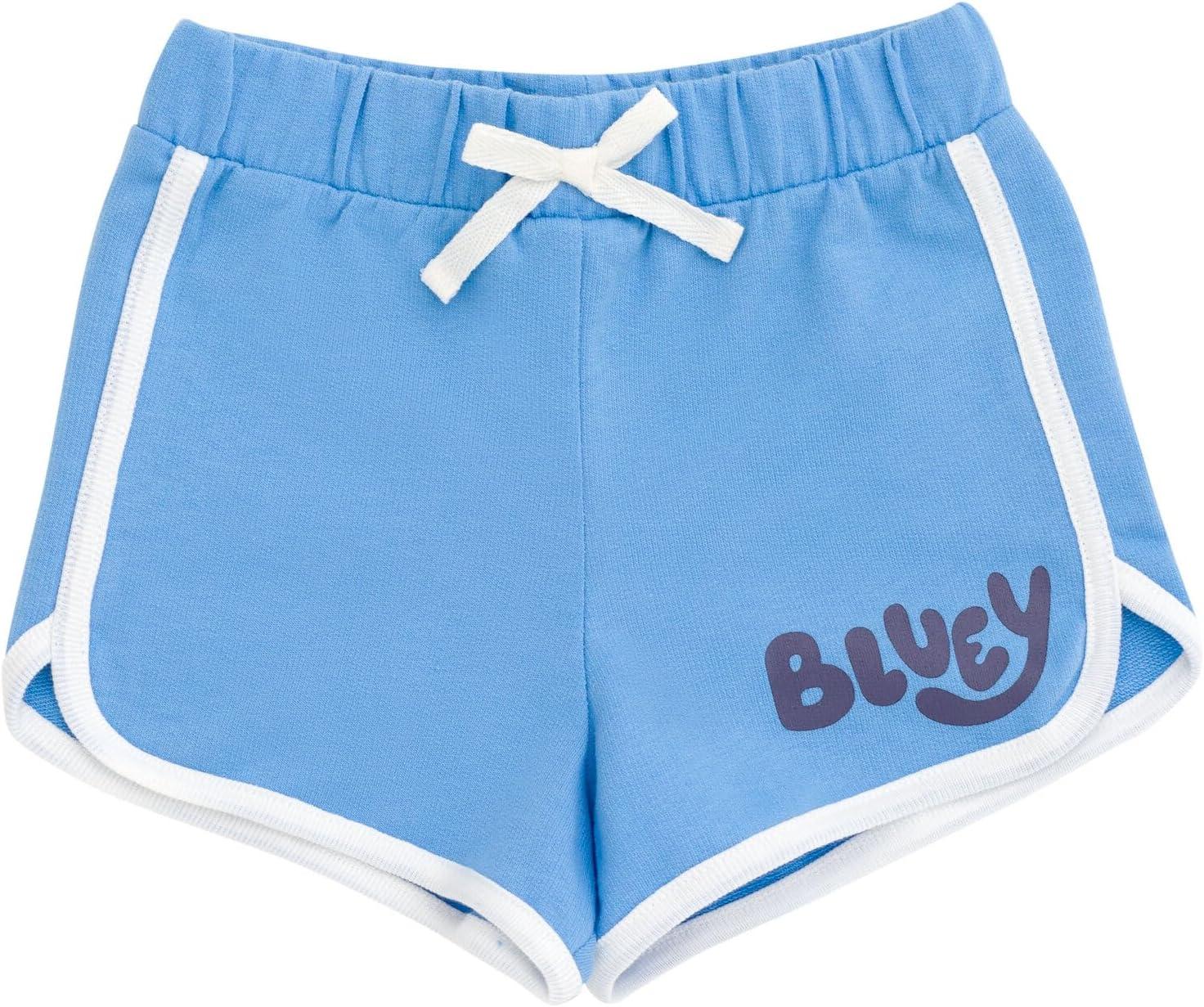 imageBluey Girls TShirt and French Terry Dolphin Shorts Outfit Set Toddler to Big Kid Sizes 2T 1012White Blue