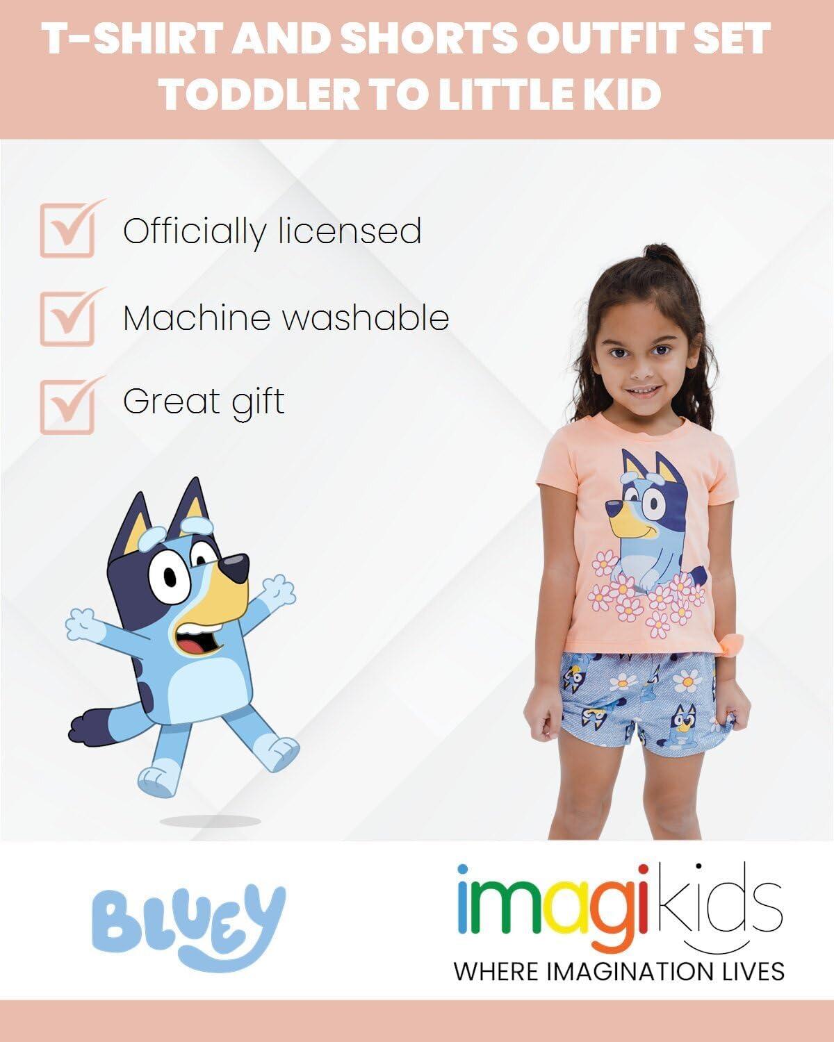 imageBluey Girls TShirt and French Terry Shorts Outfit Set Toddler to Big Kid Sizes 2T 1012Pink Blue