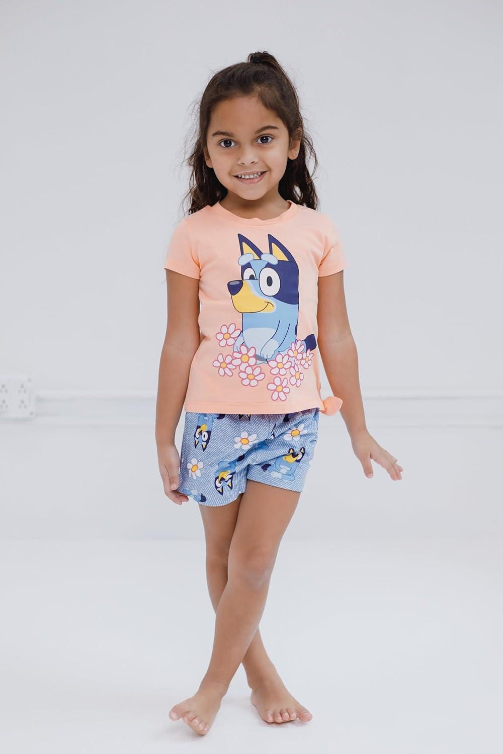imageBluey Girls TShirt and French Terry Shorts Outfit Set Toddler to Big Kid Sizes 2T 1012Pink Blue