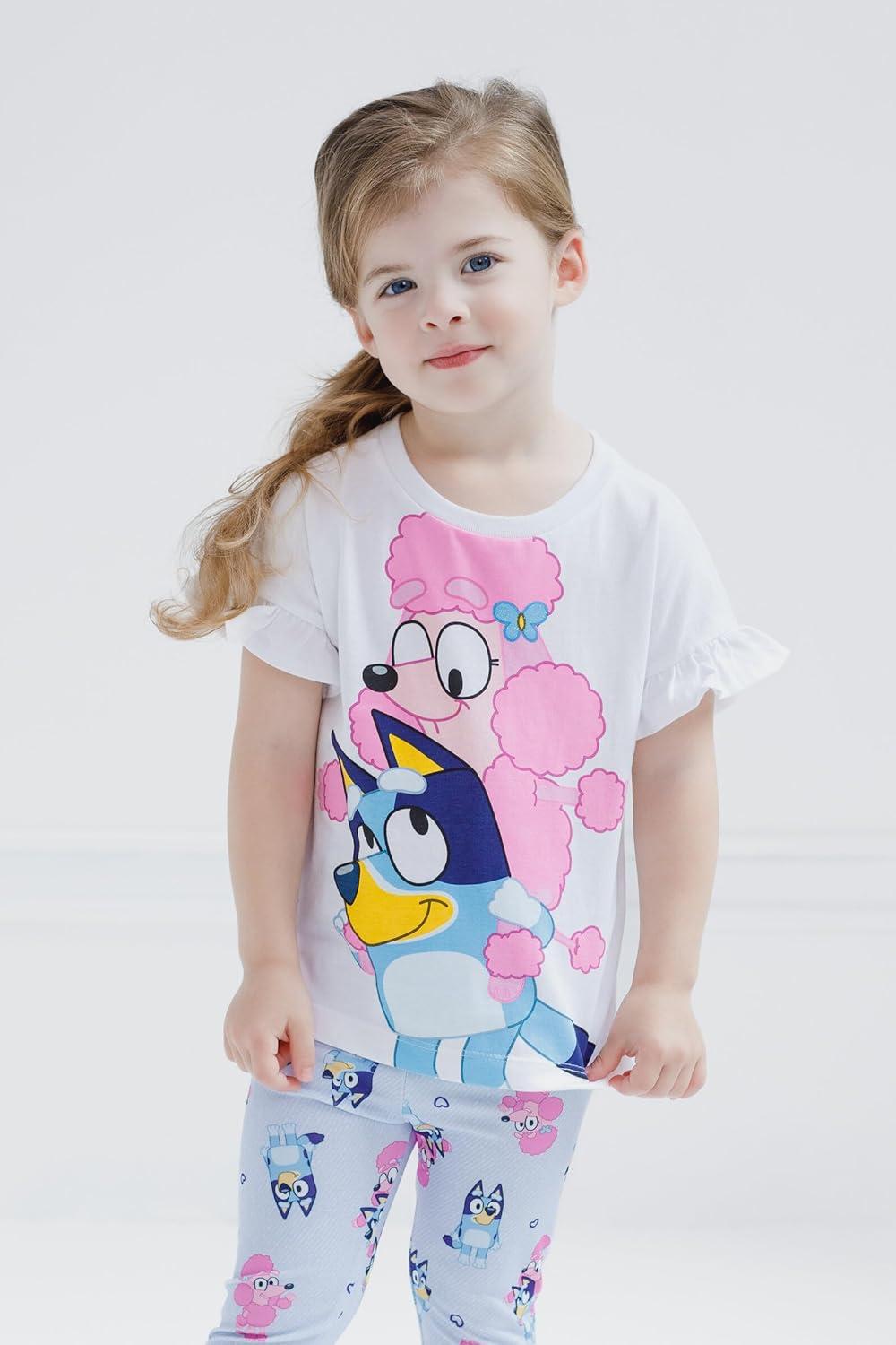 imageBluey Girls TShirt and Leggings Outfit Set Toddler to Big Kid Sizes 2T 1012White Blue