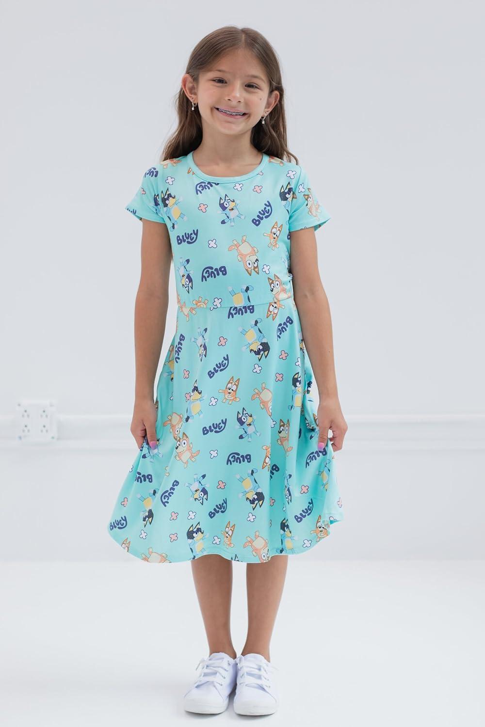 imageBluey Mom Dad Bingo Girls 2 Pack Skater Dresses Toddler to Big KidBlue