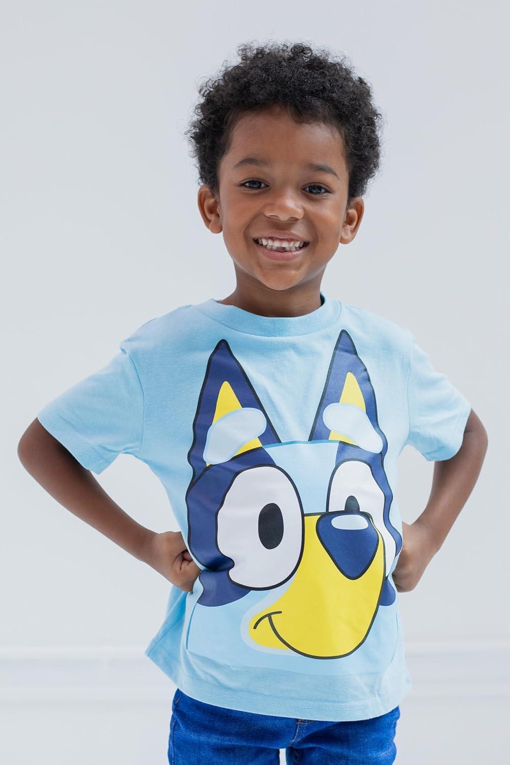 imageBluey Shirts 3 Pack Boys TShirts for Summer Pack of 3 Boys Tshirt Kids Cotton T ShirtBlue