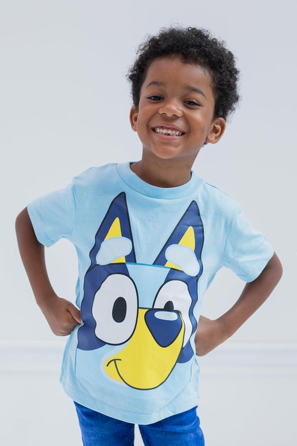 imageBluey Shirts 3 Pack Boys TShirts for Summer Pack of 3 Boys Tshirt Kids Cotton T ShirtBlue