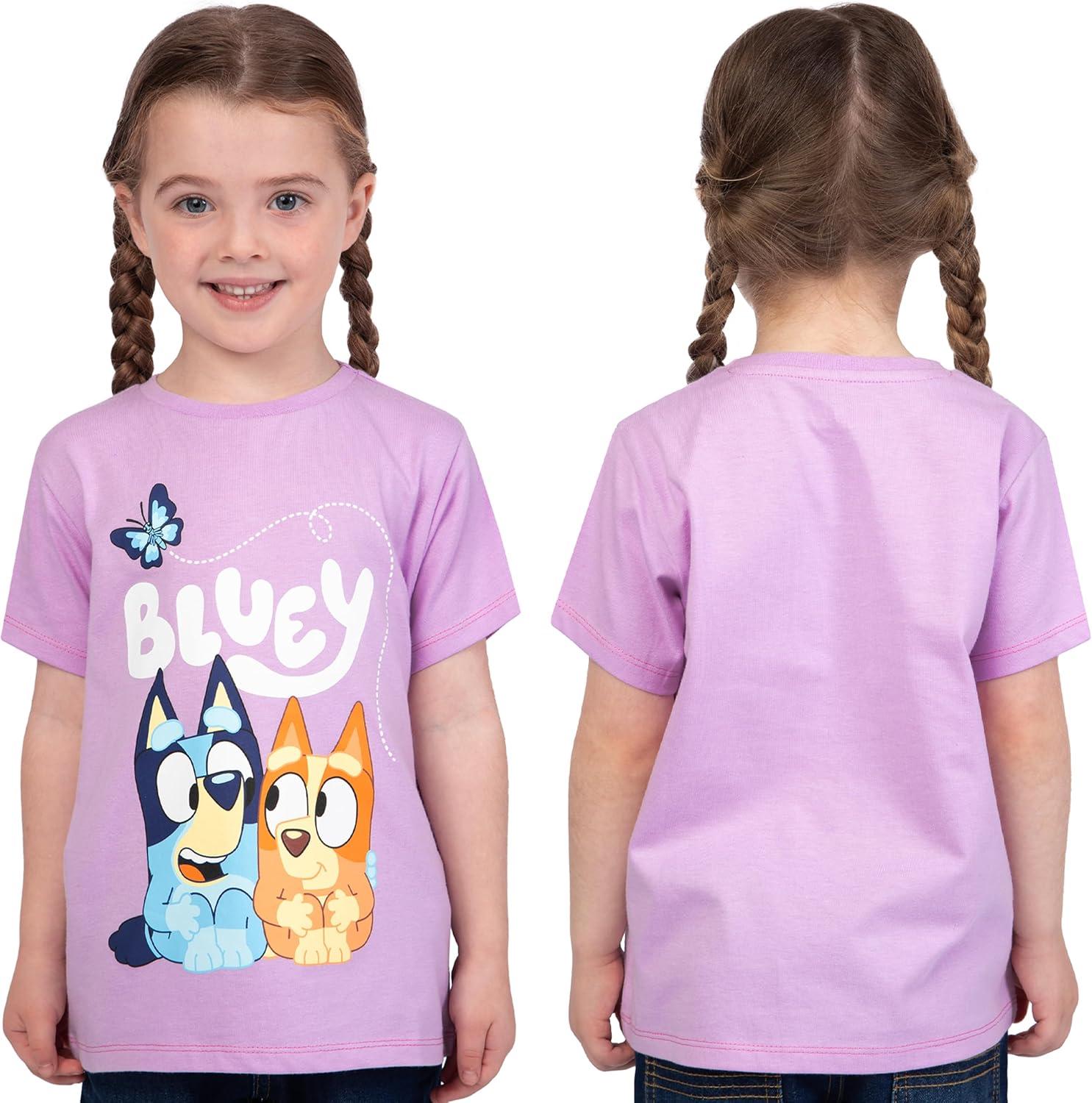 imageBluey Shirts 3 Pack Girls Short Sleeve Shirt for Summer Pack of 3 Girls Tops Cotton Kids TshirtPink