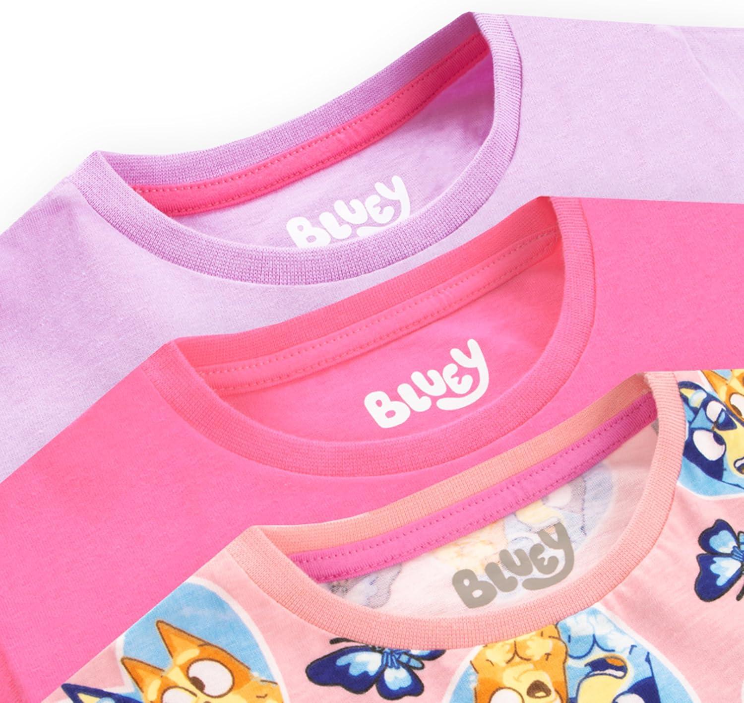imageBluey Shirts 3 Pack Girls Short Sleeve Shirt for Summer Pack of 3 Girls Tops Cotton Kids TshirtPink
