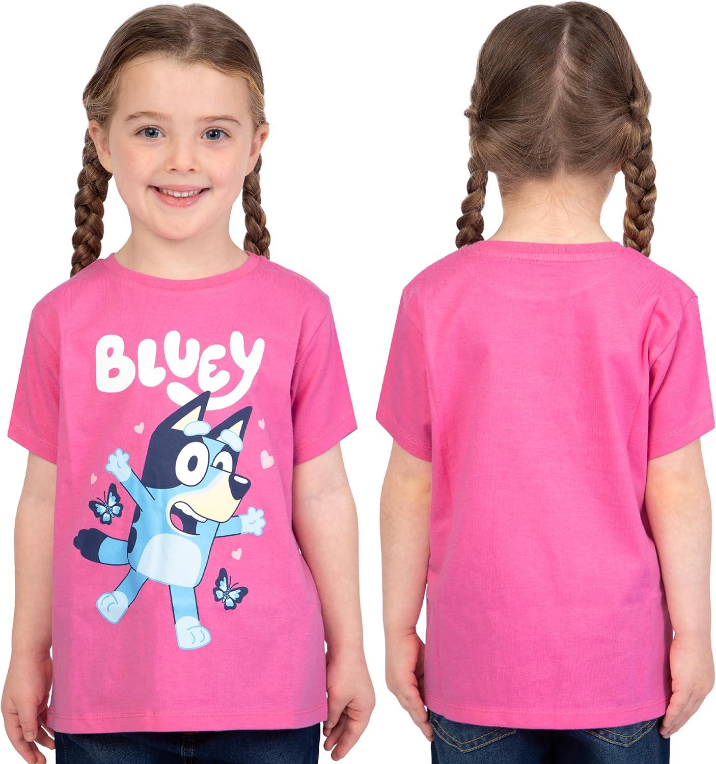 imageBluey Shirts 3 Pack Girls Short Sleeve Shirt for Summer Pack of 3 Girls Tops Cotton Kids TshirtPink