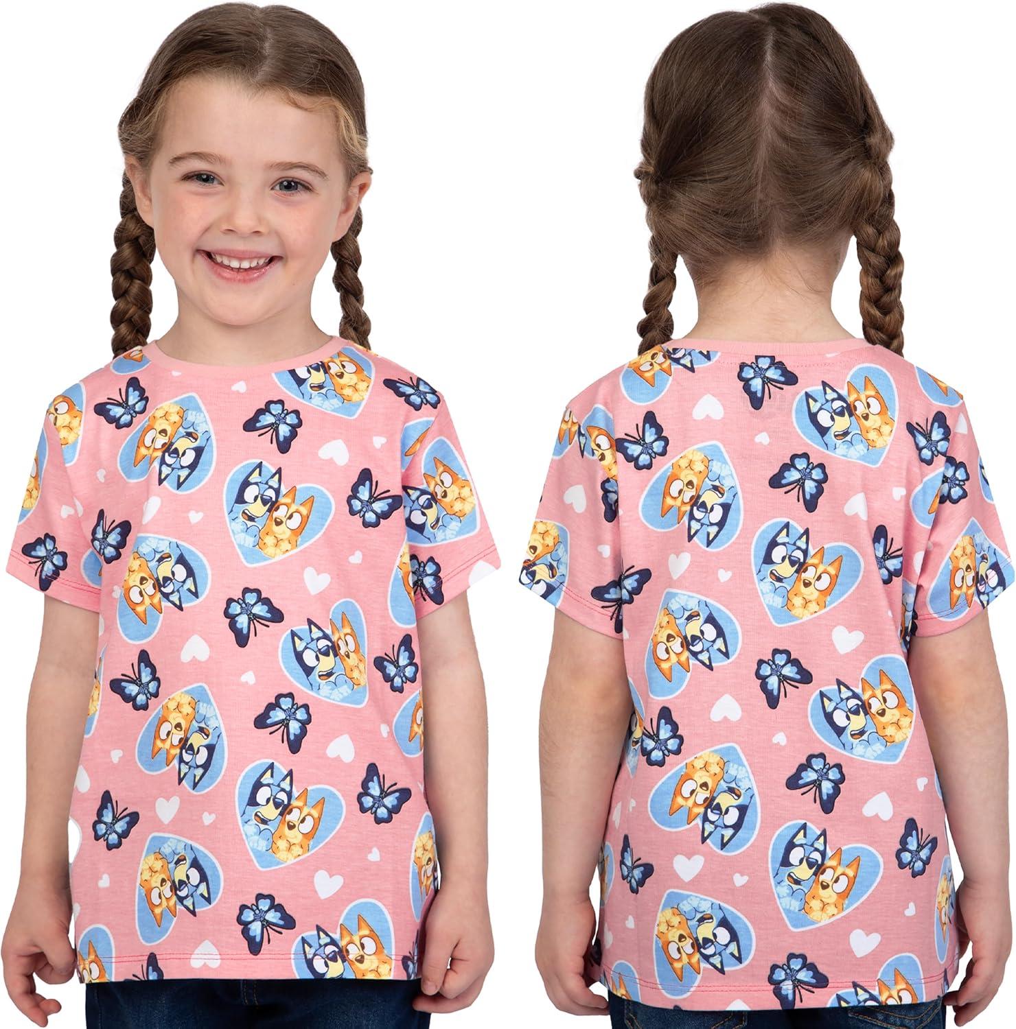 imageBluey Shirts 3 Pack Girls Short Sleeve Shirt for Summer Pack of 3 Girls Tops Cotton Kids TshirtPink