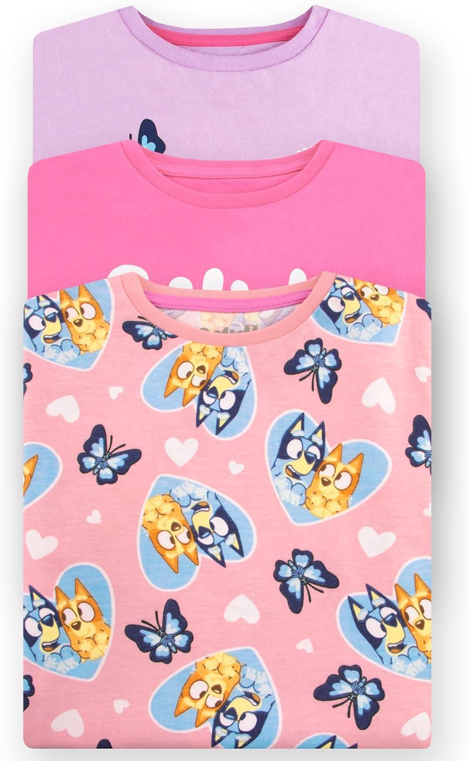 imageBluey Shirts 3 Pack Girls Short Sleeve Shirt for Summer Pack of 3 Girls Tops Cotton Kids TshirtPink
