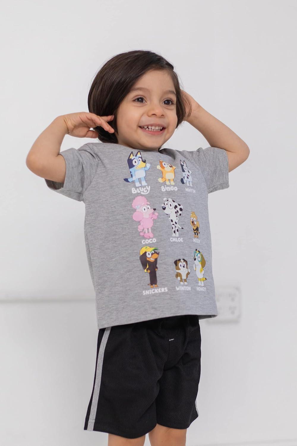 imageBluey TShirt and Mesh Shorts Outfit Set Infant to Big Kid Sizes 12 Months 1012Black Grey