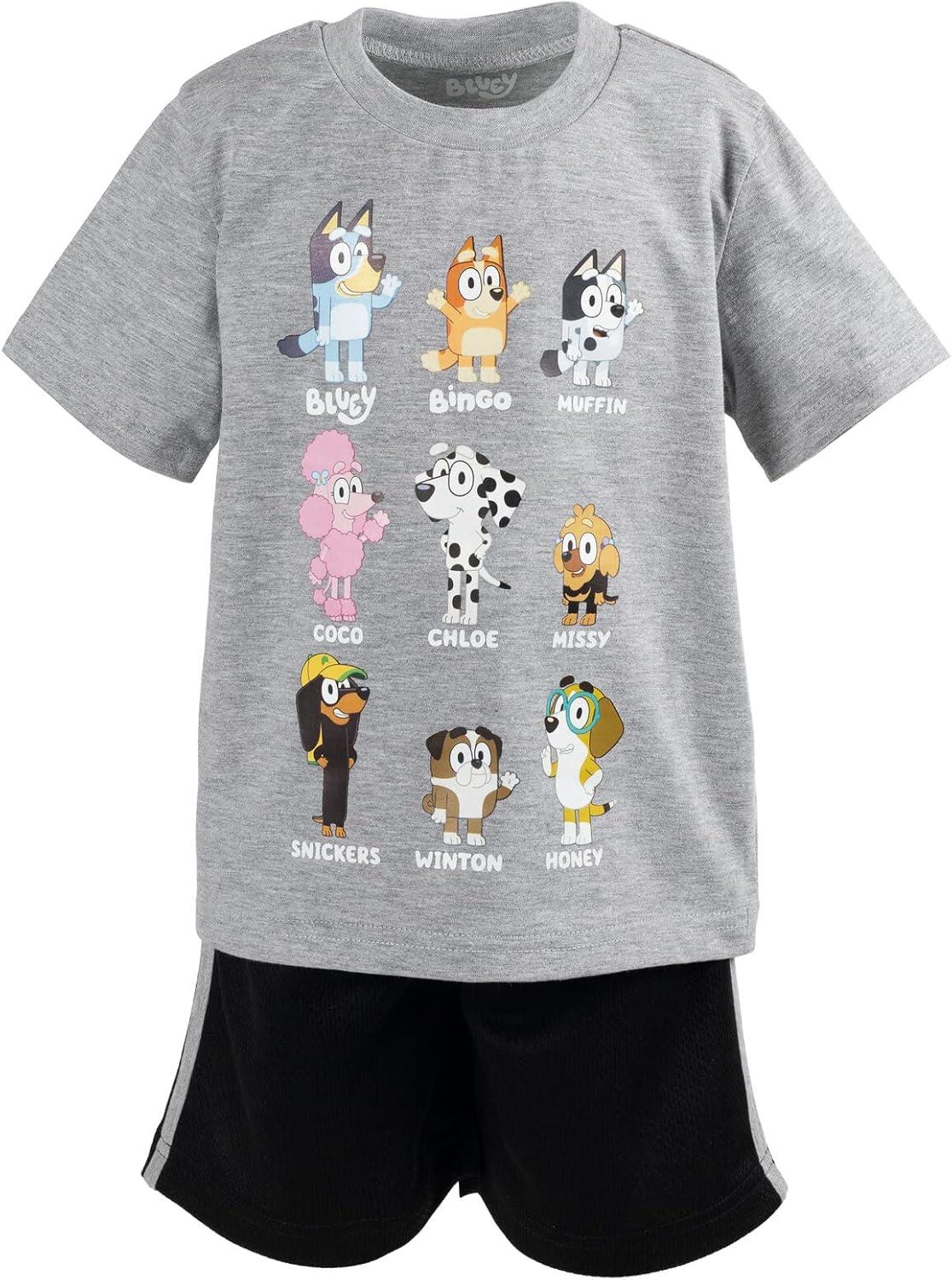 imageBluey TShirt and Mesh Shorts Outfit Set Infant to Big Kid Sizes 12 Months 1012Black Grey