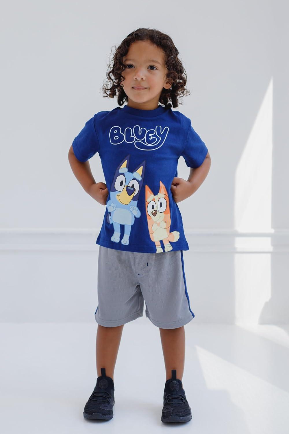 imageBluey TShirt and Mesh Shorts Outfit Set Infant to Big Kid Sizes 12 Months 1012Blue Silver