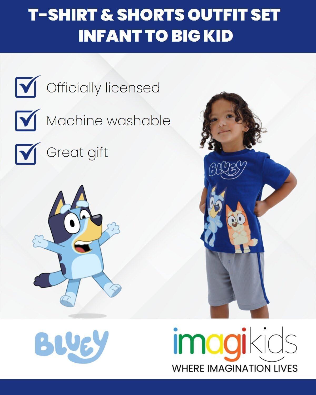 imageBluey TShirt and Mesh Shorts Outfit Set Infant to Big Kid Sizes 12 Months 1012Blue Silver