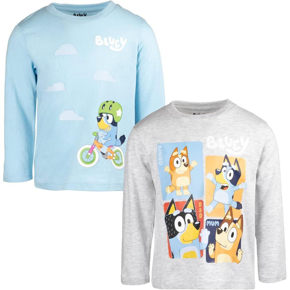 imageBluey Bingo Dad Mom 2 Pack TShirts Toddler to Little KidBlueGray