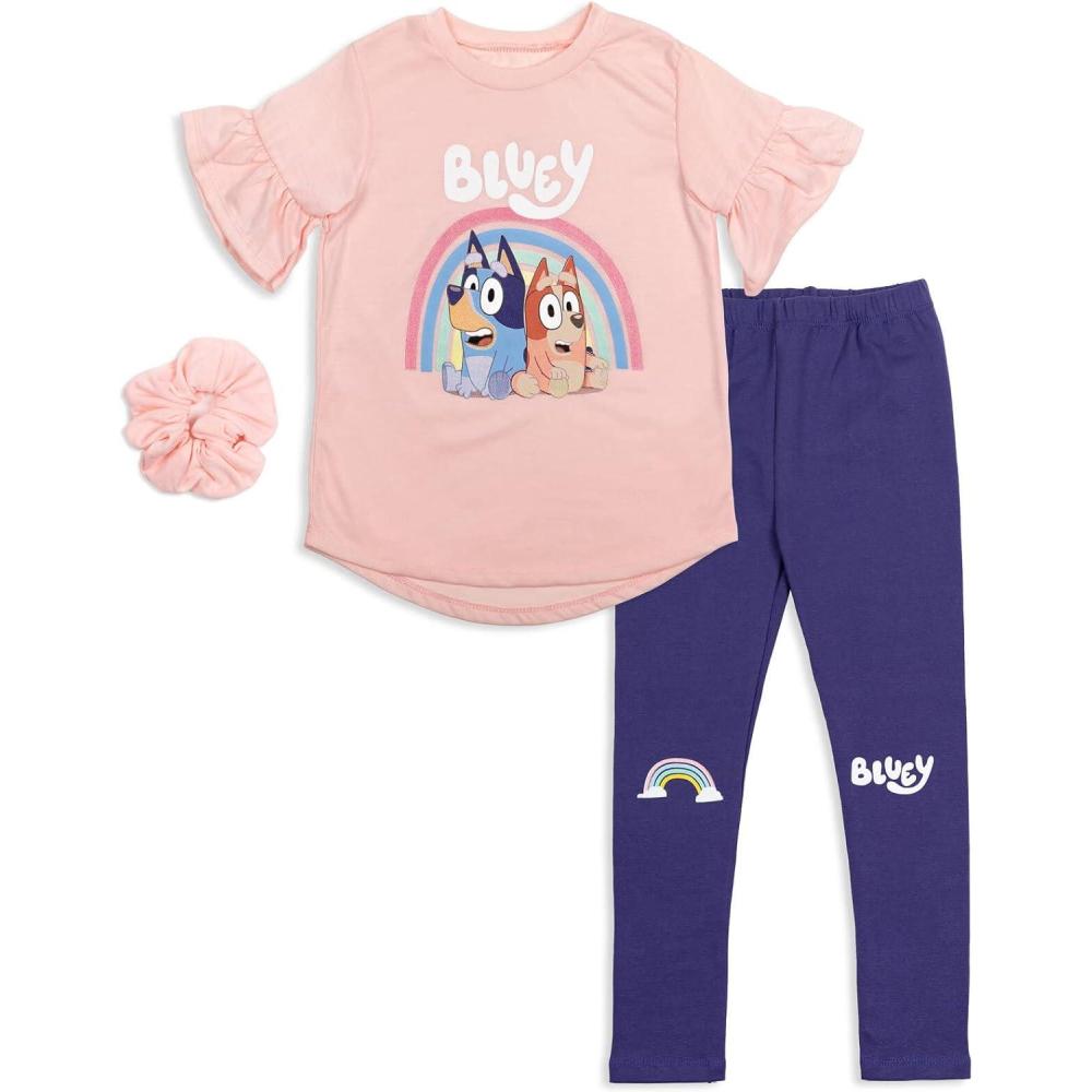 imageBluey Bingo Girls TShirt Leggings and Scrunchie 3 Piece Outfit Set Toddler to Little KidPink