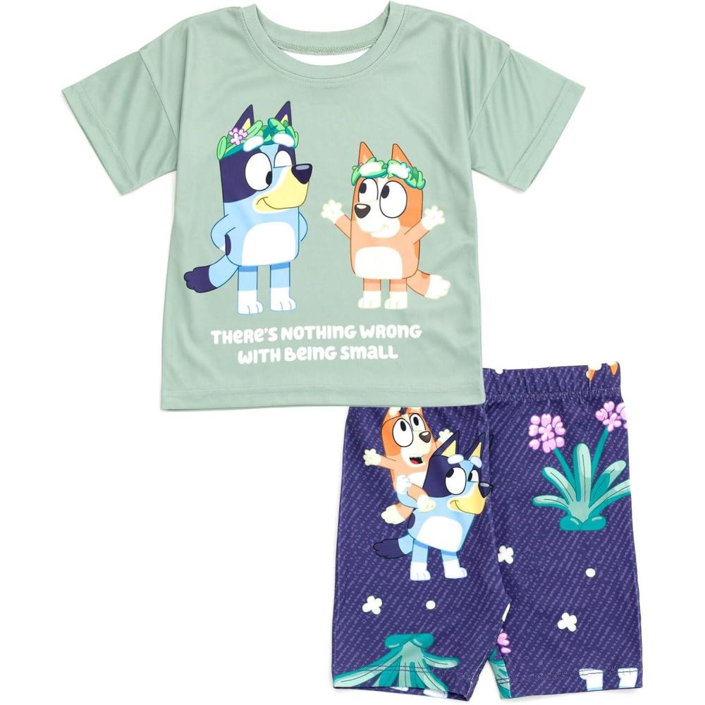 imageBluey Bingo Girls TShirt and Shorts Outfit Set Toddler to Big KidGreen  Blue
