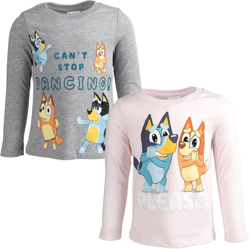 imageBluey Girls 2 Pack Long Sleeve TShirts Toddler to Big Kid Sizes 2T  1416GreyPink