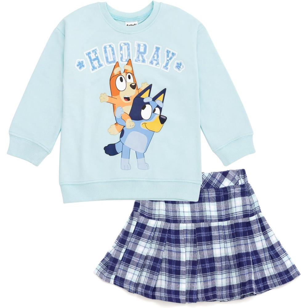 imageBluey Girls Fleece Sweatshirt and Pleated Skirt Toddler to Big Kid Sizes 2T  1012Sky Blue