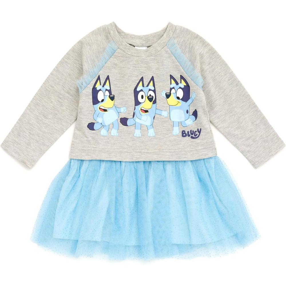 imageBluey Girls French Terry Mesh Tutu Dress Toddler to Big Kid Sizes 2T  1012Blue