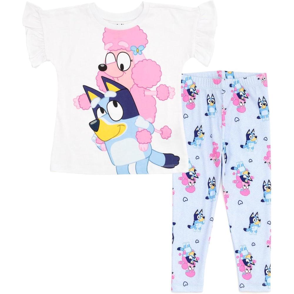 imageBluey Girls TShirt and Leggings Outfit Set Toddler to Big Kid Sizes 2T 1012White Blue