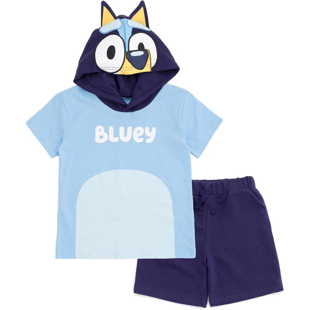 imageBluey Hooded Cosplay TShirt and French Terry Shorts Outfit Set Toddler to Little KidBlue