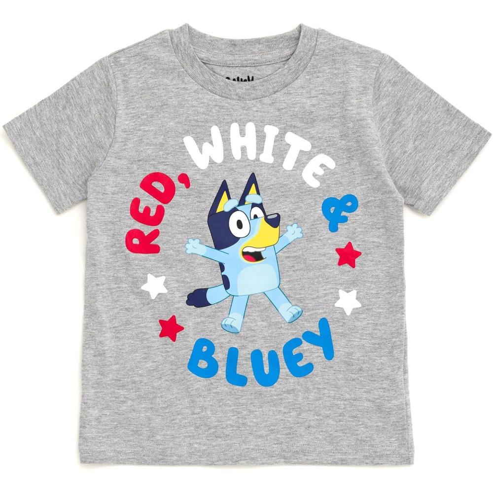 imageBluey July 4th Halloween Christmas Birthday School Heart TShirt Infant to Big Kid Sizes 12 Months  1012Gray  4th of July