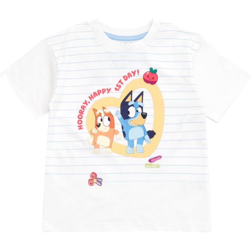 imageBluey July 4th Halloween Christmas Birthday School Heart TShirt Infant to Big Kid Sizes 12 Months  1012White  1st Day of School
