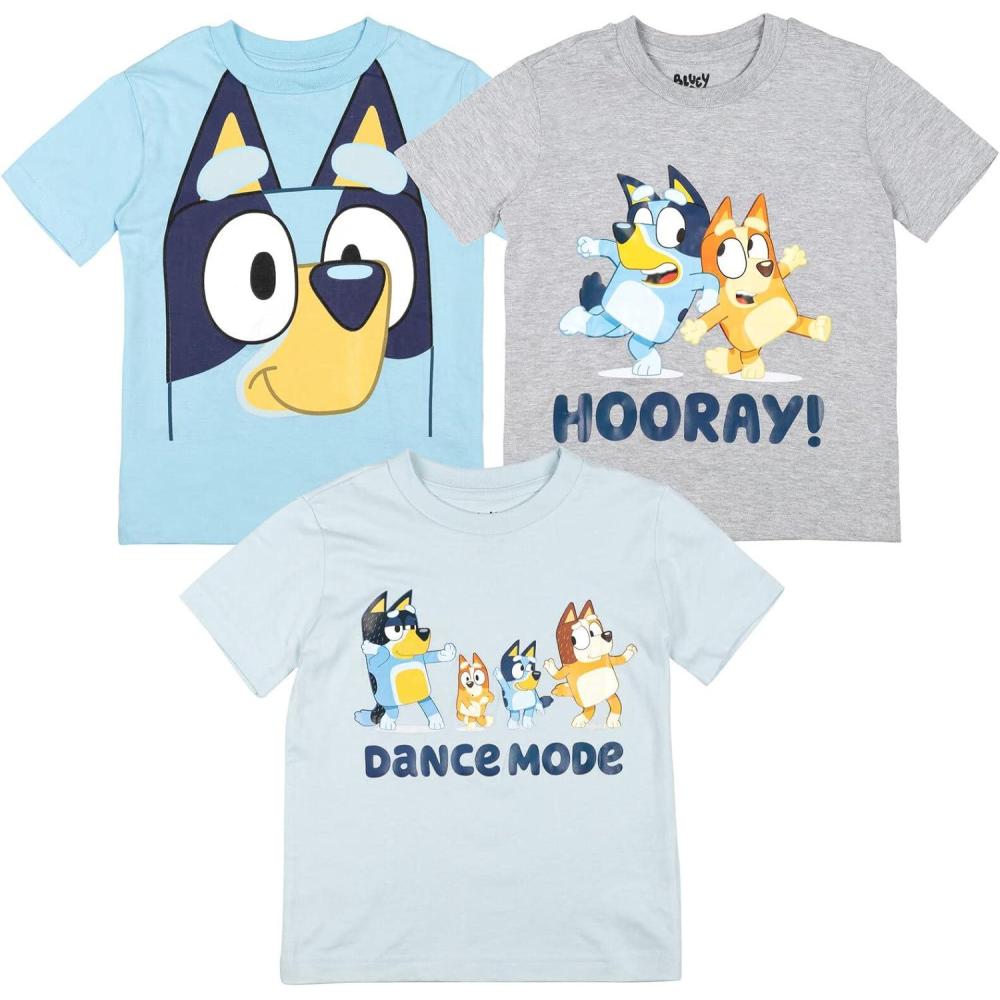 imageBluey Shirts 3 Pack Boys TShirts for Summer Pack of 3 Boys Tshirt Kids Cotton T ShirtBlue
