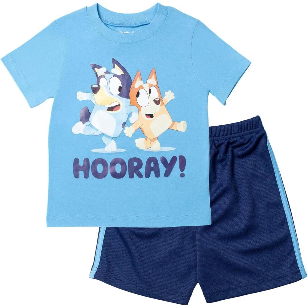 imageBluey TShirt and Mesh Shorts Outfit Set Infant to Big Kid Sizes 12 Months 1012Blue