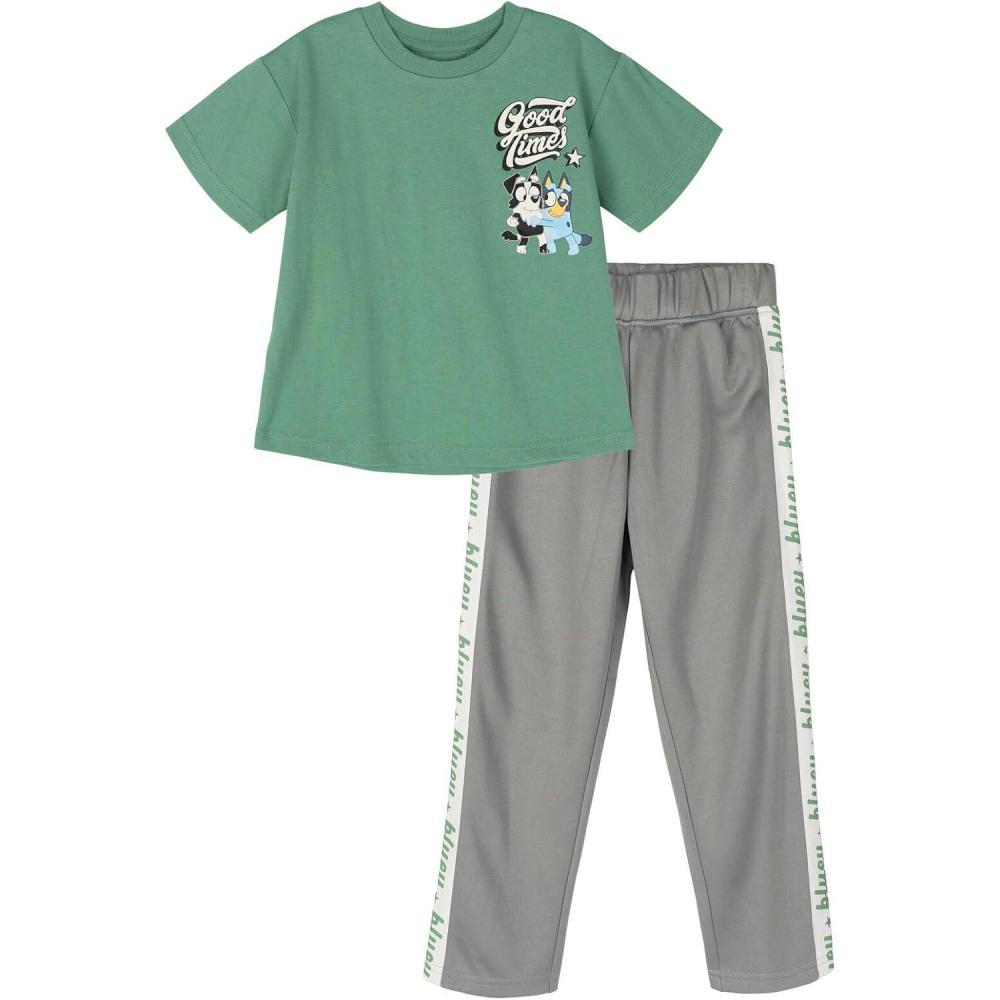 imageBluey TShirt and Pants Outfit Set Toddler to Little Kid Sizes 2T 78Sage Green Gray