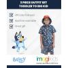 Bluey Button Down Shirt Shorts and Bucket Sun Hat 3 Piece Outfit Set Toddler to Big Kid(Road Trip)