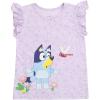 Bluey Floral Girls Tank Top Chambray Shorts and Bucket Sun Hat 3 Piece Outfit Set Toddler to Big Kid(Purple / Blue)
