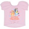 Bluey Girls Square Neck T-Shirt and Smocked Skirt Toddler to Big Kid Sizes (2T – 10-12)(Pink / Orange  Hearts)