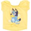 Bluey Girls Square Neck T-Shirt and Smocked Skirt Toddler to Big Kid Sizes (2T – 10-12)(Yellow / Blue  Daisies)