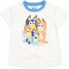 Bluey Girls T-Shirt and French Terry Dolphin Shorts Outfit Set Toddler to Big Kid Sizes (2T – 10-12)(White / Blue)
