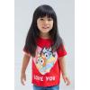 Bluey July 4th Halloween Christmas Birthday School Heart T-Shirt Infant to Big Kid Sizes (12 Months – 10-12)(Red)