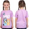 Bluey Shirts 3 Pack, Girls Short Sleeve Shirt for Summer, Pack of 3 Girls Tops, Cotton Kids Tshirt(Pink)