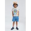 Bluey T-Shirt Chambray Shorts and Twill Bucket Sun Hat 3 Piece Outfit Set Toddler to Big Kid(Blue / Orange)