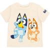 Bluey T-Shirt Chambray Shorts and Twill Bucket Sun Hat 3 Piece Outfit Set Toddler to Big Kid(Blue / Orange)