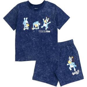 Bluey Drop Shoulder T-Shirt and Shorts Outfit Set Toddler to Big Kid Sizes (2T – 10-12)(Blue)