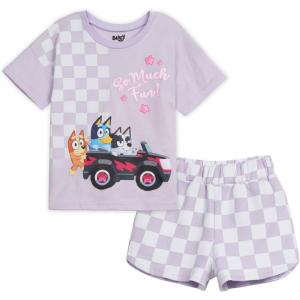 Bluey Girls T-Shirt and French Terry Shorts Outfit Set Toddler to Big Kid Sizes (2T – 10-12)(Lavender)