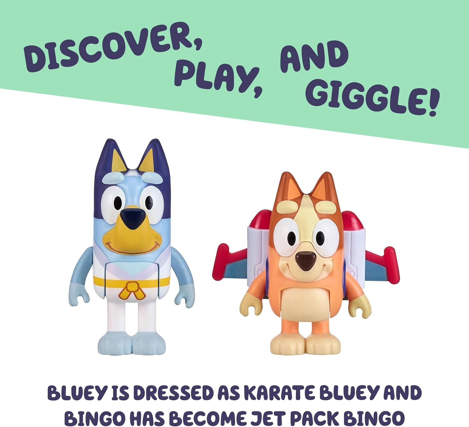 imageBluey Action Heroes Toy Figures Set of 2 Articulated Character Toys with Karate and Jet Pack Figurines Small Action Figures for Kids Ages 3Action Heroes