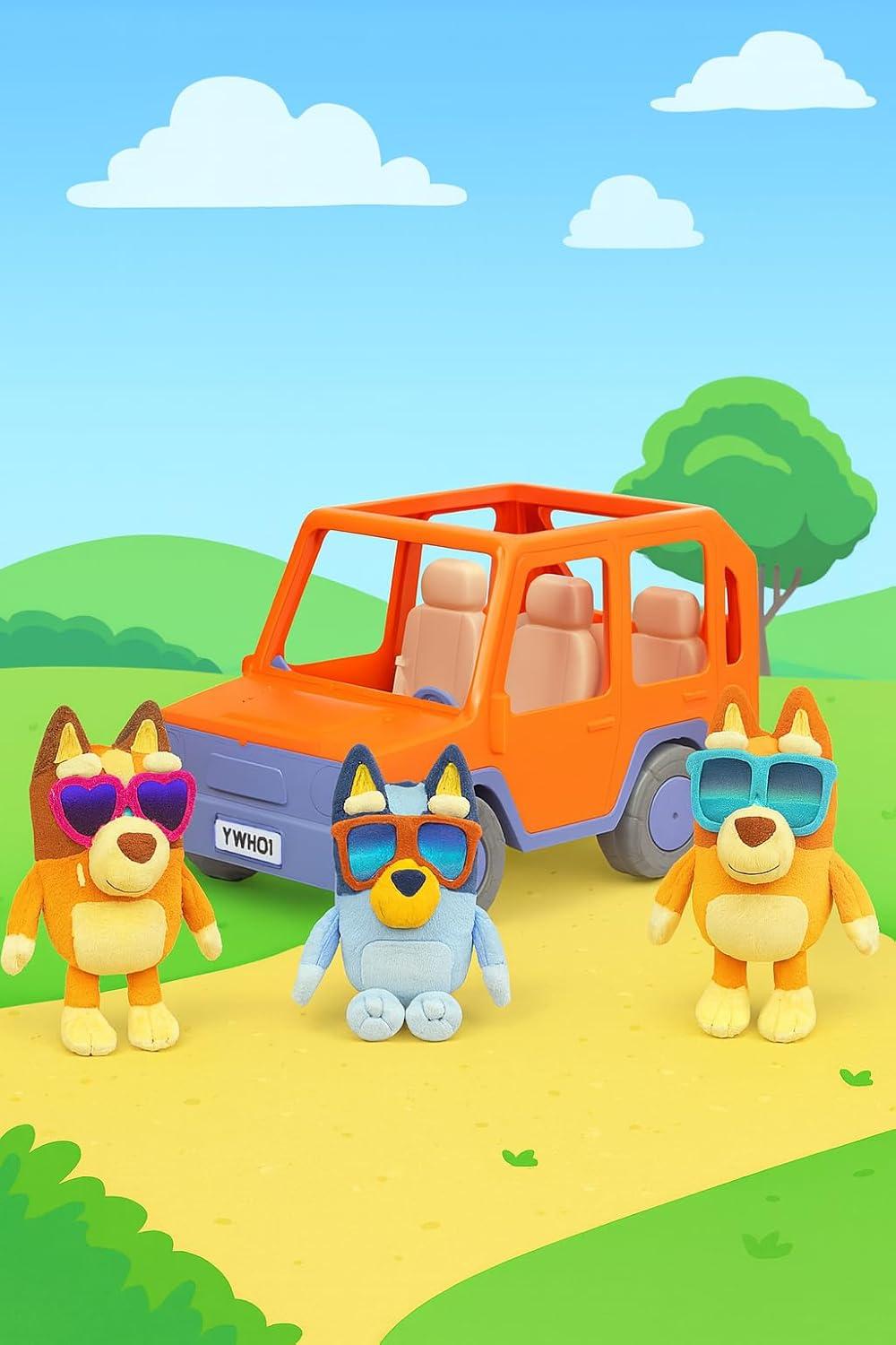 imageBluey Big Heeler 4WD and Family Toddler Toy Car Bingo and Chilli Plush Buddies Opening Hood Storage Bluey Car Toys for Kids 3 Amazon ExclusiveBluey Big Heeler Amazon Exclusive
