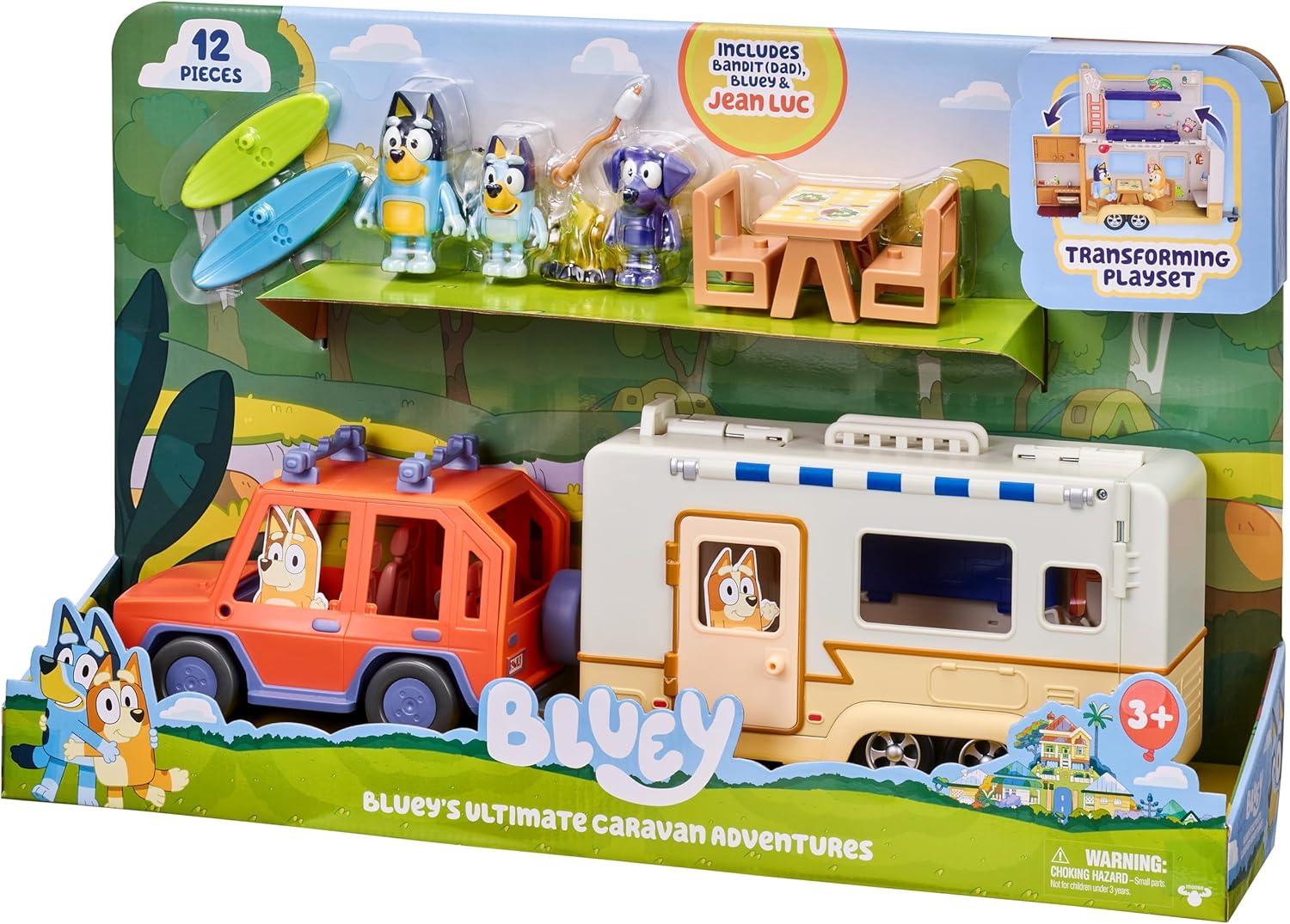 imageBluey Caravan Adventure Playset with 25 Jean Luc Figure MulticolorCaravan Playset Three Figures 4WD Vehicle Bundle