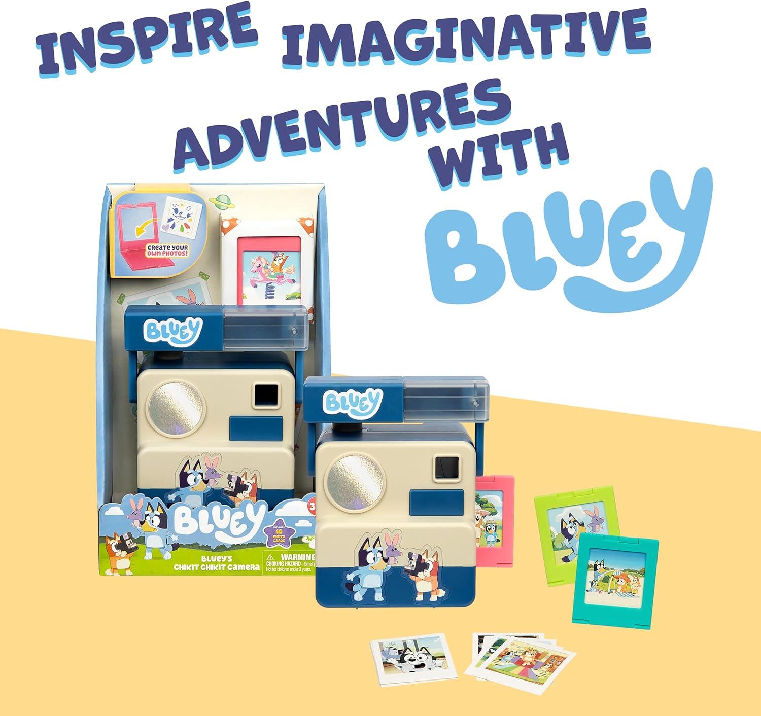 imageBluey Chikit Chikit Pretend Camera Role Play Toy Camera for Kids with 10 Photo Cards 3 PopOut Film Cartridges Toddler Toys Playset for Ages 3Chikit Chikit Camera