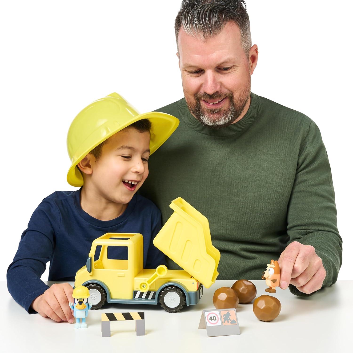 imageBluey Dump Truck Toy Playset Sturdy Working Toy Dump Truck with 2 Articulated Figures and 3 Huge Boulders Construction Toys for Kids of Ages 3Dump Truck