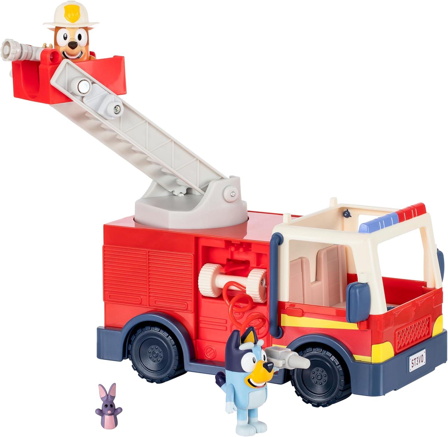 imageBluey Dump Truck Toy Playset Sturdy Working Toy Dump Truck with 2 Articulated Figures and 3 Huge Boulders Construction Toys for Kids of Ages 3Fire Truck