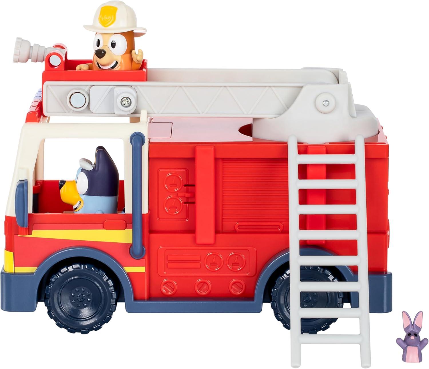 imageBluey Dump Truck Toy Playset Sturdy Working Toy Dump Truck with 2 Articulated Figures and 3 Huge Boulders Construction Toys for Kids of Ages 3Fire Truck