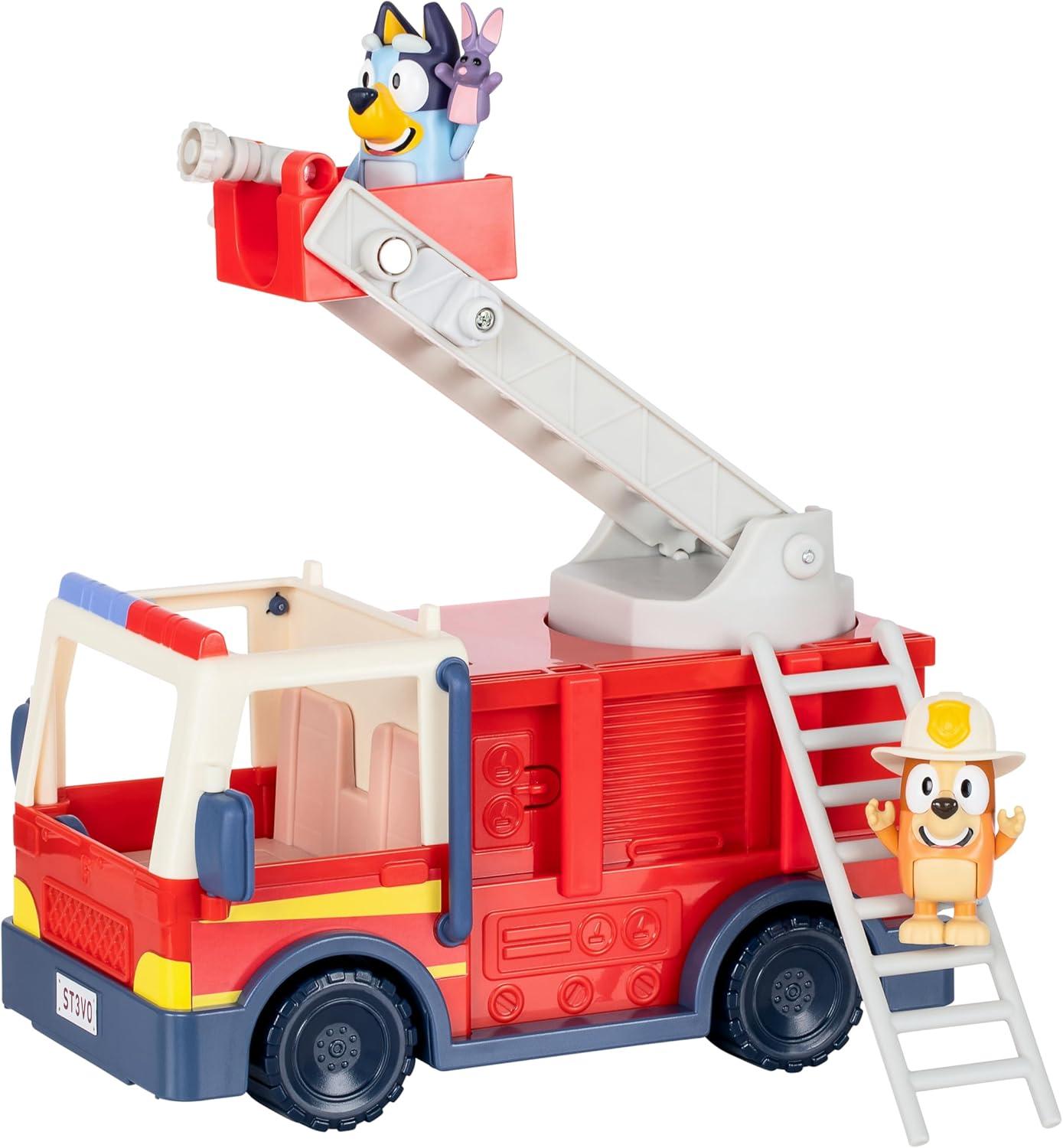 imageBluey Dump Truck Toy Playset Sturdy Working Toy Dump Truck with 2 Articulated Figures and 3 Huge Boulders Construction Toys for Kids of Ages 3Fire Truck